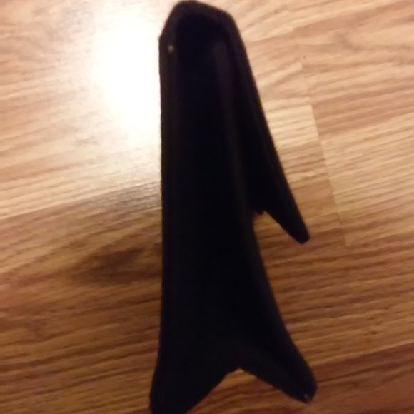 Small Black Evening Bag 8 1/2" Long x 4 1/2" High GOld PIece On Front Used, Old. - Picture 2 of 4